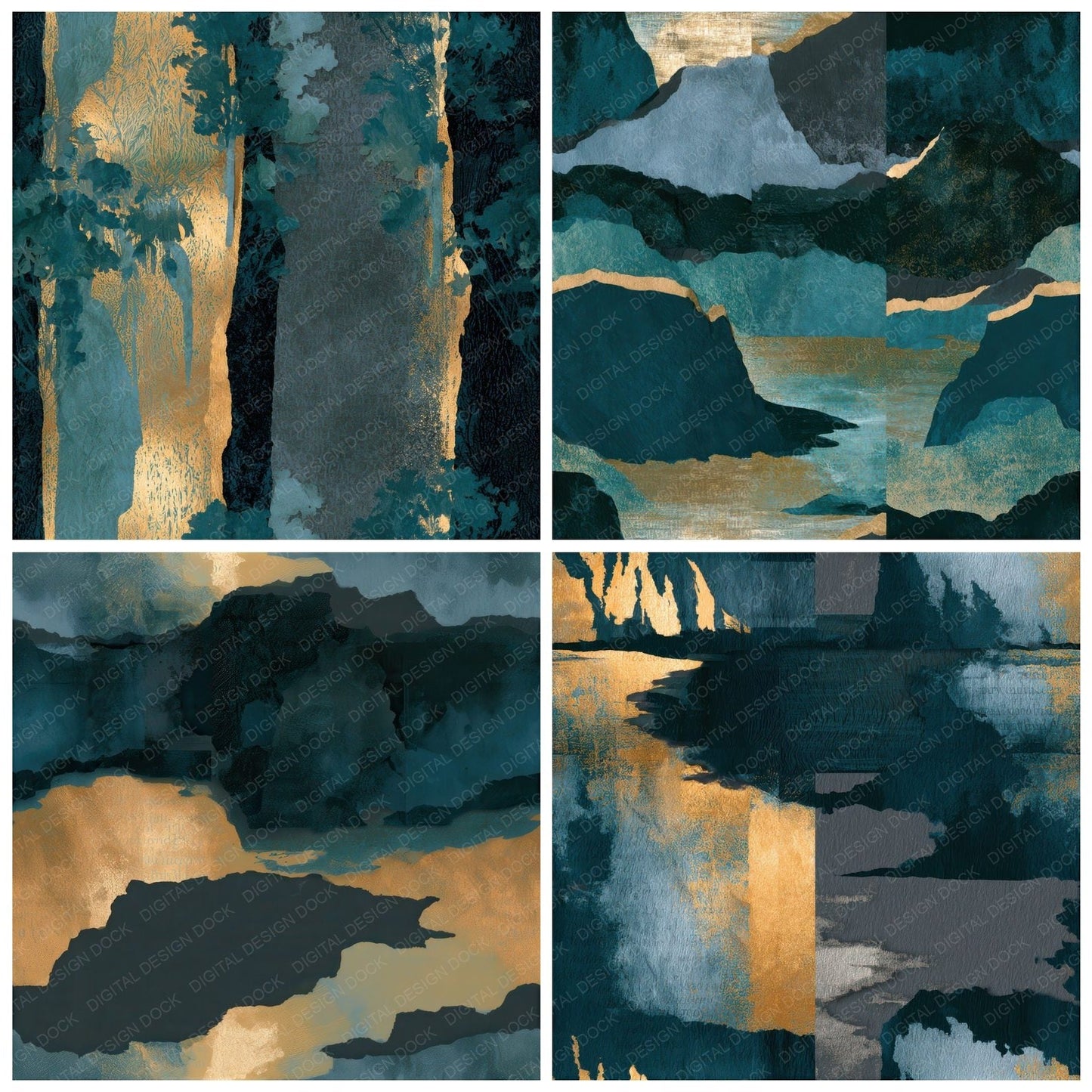 Papercut Coastal Cliffs Teal Brass Seamless Digital Paper Pack (DDD012640)