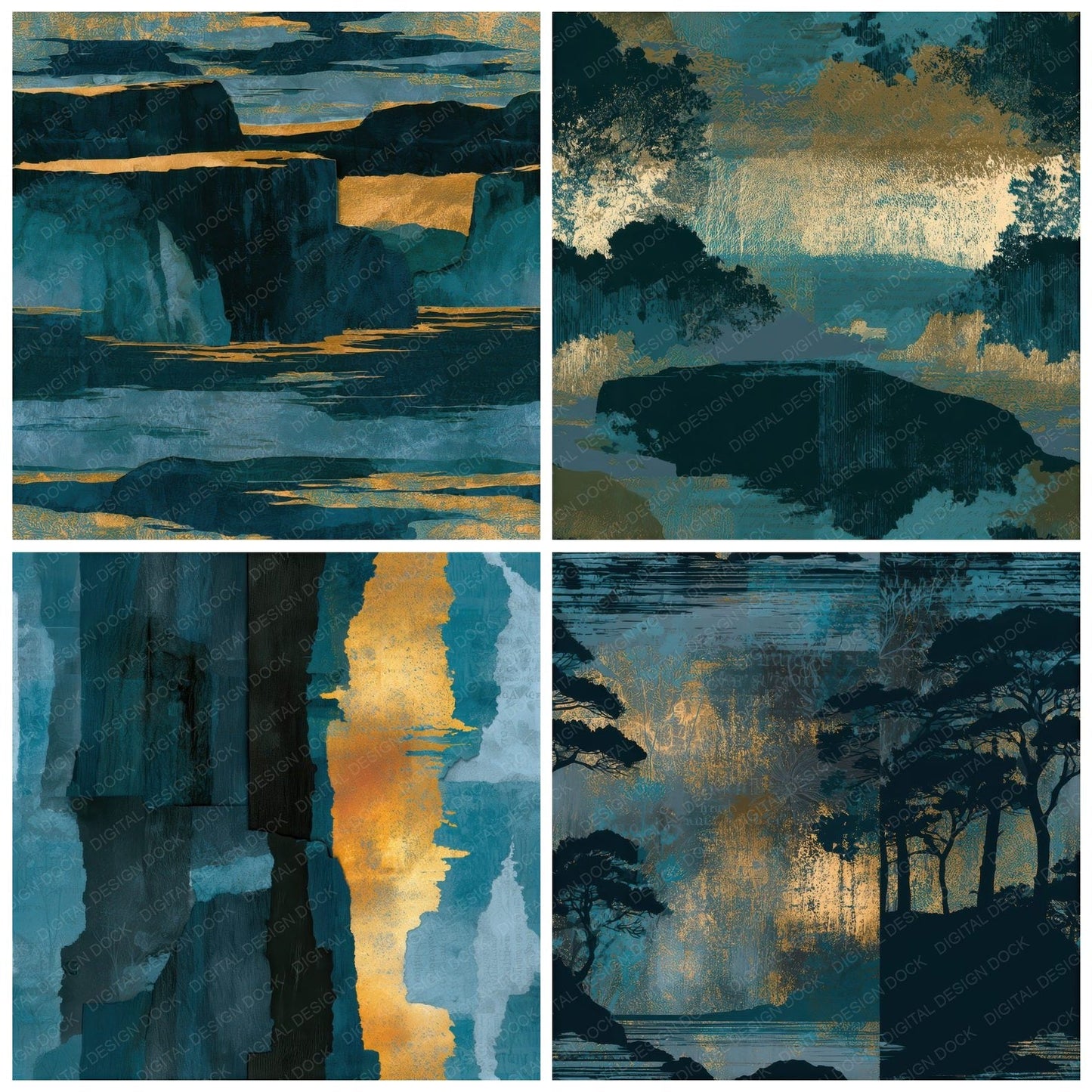 Papercut Coastal Cliffs Teal Brass Seamless Digital Paper Pack (DDD012640)