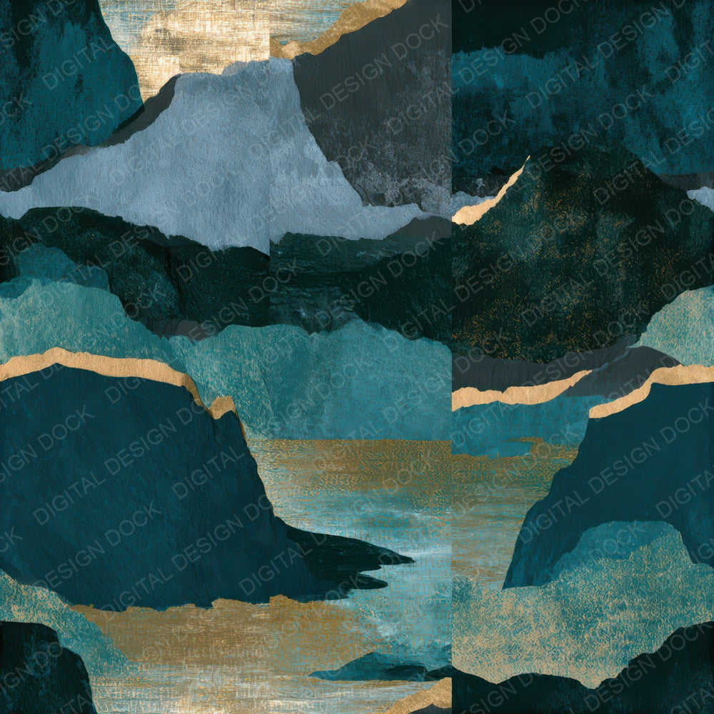 Papercut Coastal Cliffs Teal Brass Seamless Digital Paper Pack (DDD012640)