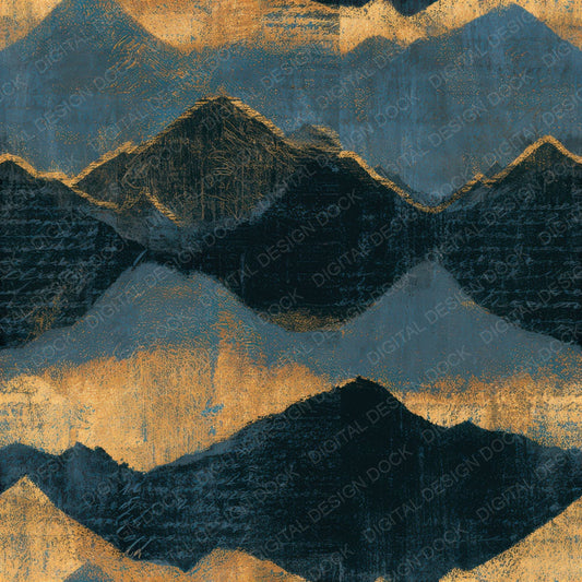Risograph Mountain Silhouettes Charcoal Gold Seamless Digital Paper Pack (DDD012641)