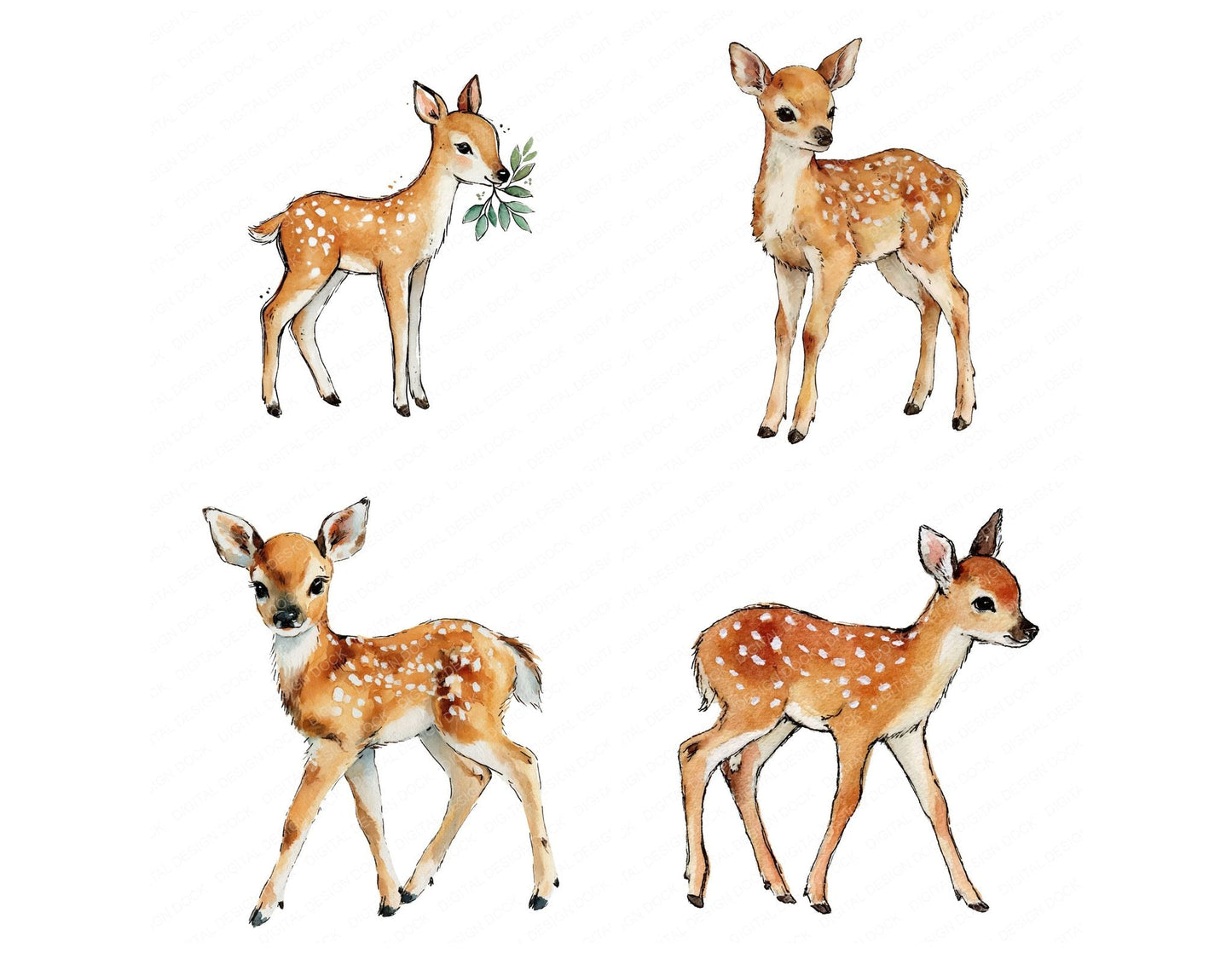 Cute Watercolour Baby Deer Clipart Set (DDD012645)