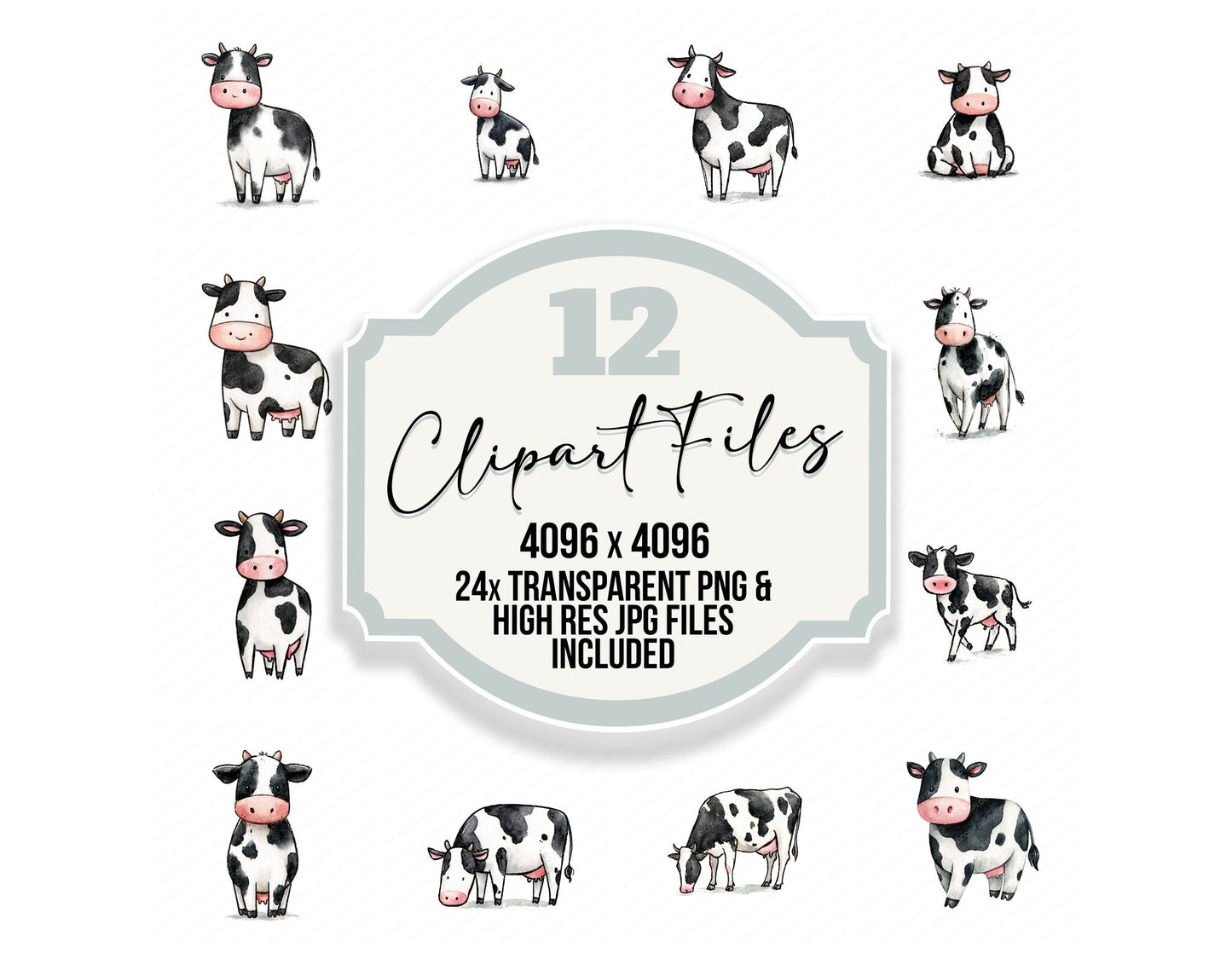 Cute Watercolour Dairy Cow Clipart Set (DDD012646)