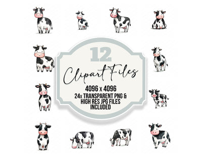 Cute Watercolour Dairy Cow Clipart Set (DDD012646)