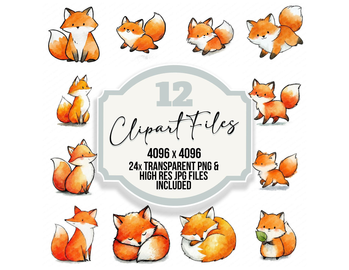 Cute Watercolour Fox Clipart Set (DDD012647)