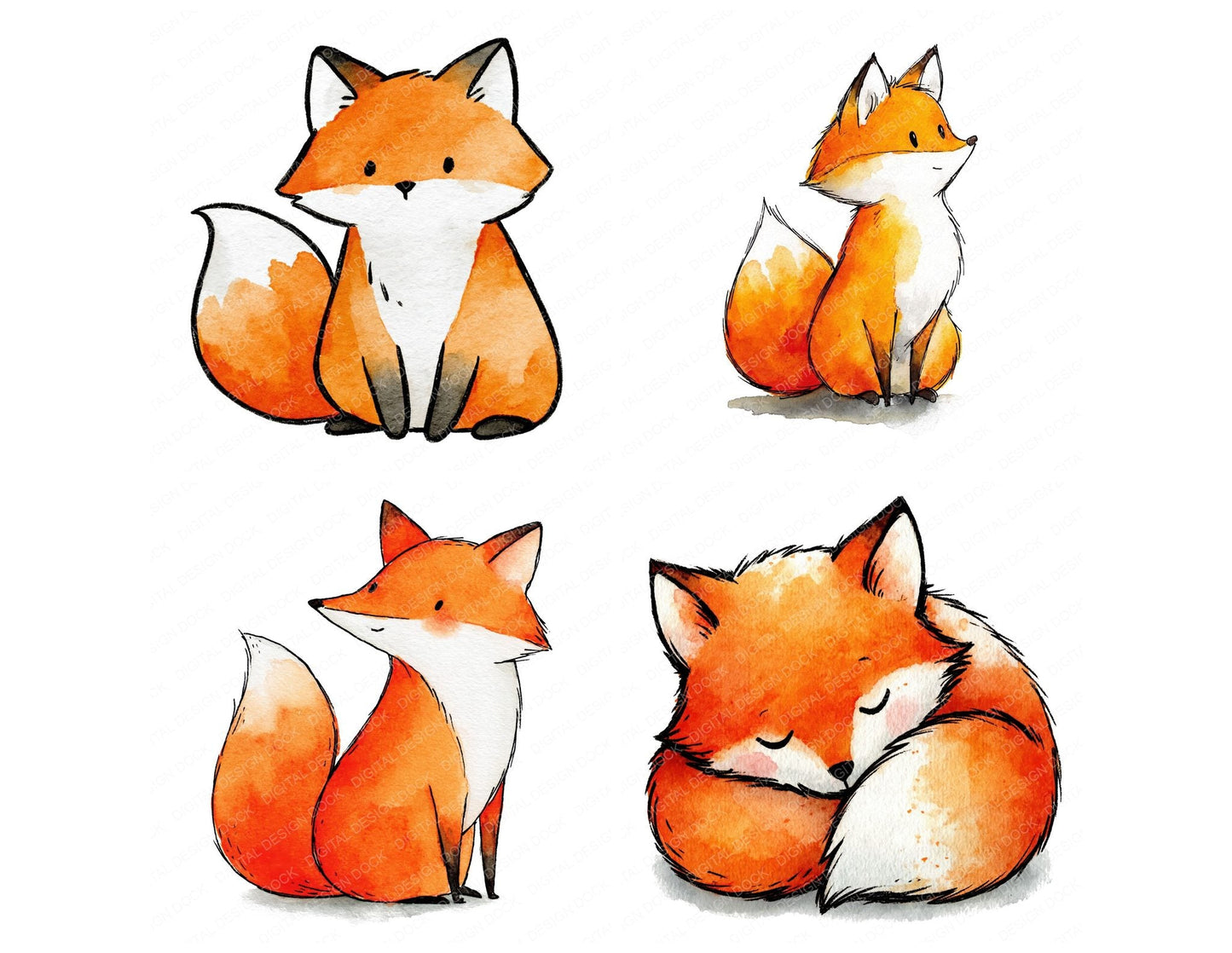 Cute Watercolour Fox Clipart Set (DDD012647)
