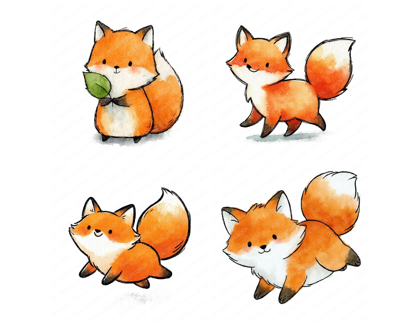 Cute Watercolour Fox Clipart Set (DDD012647)