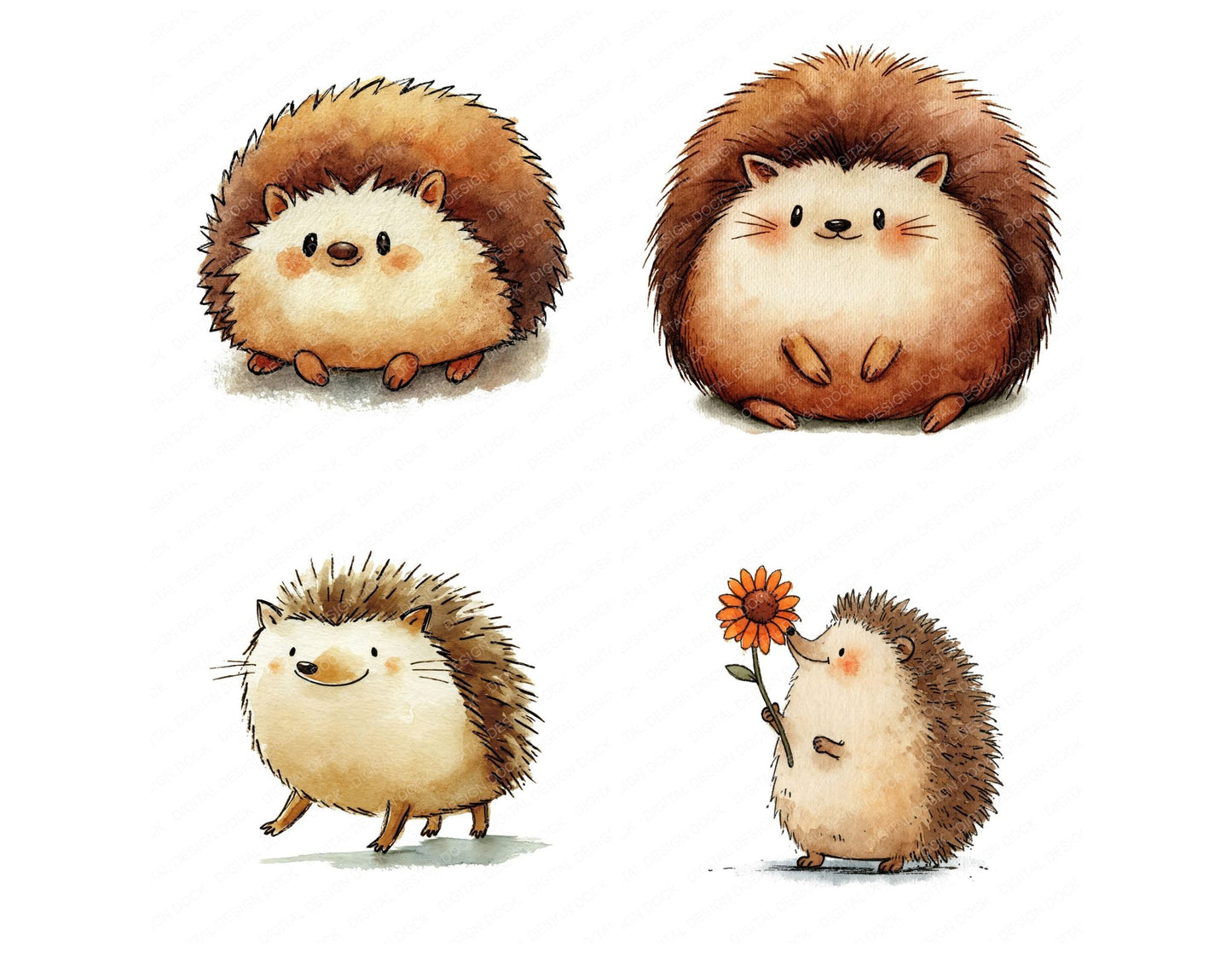 Cute Watercolour Hedgehog Clipart Set (DDD012648)