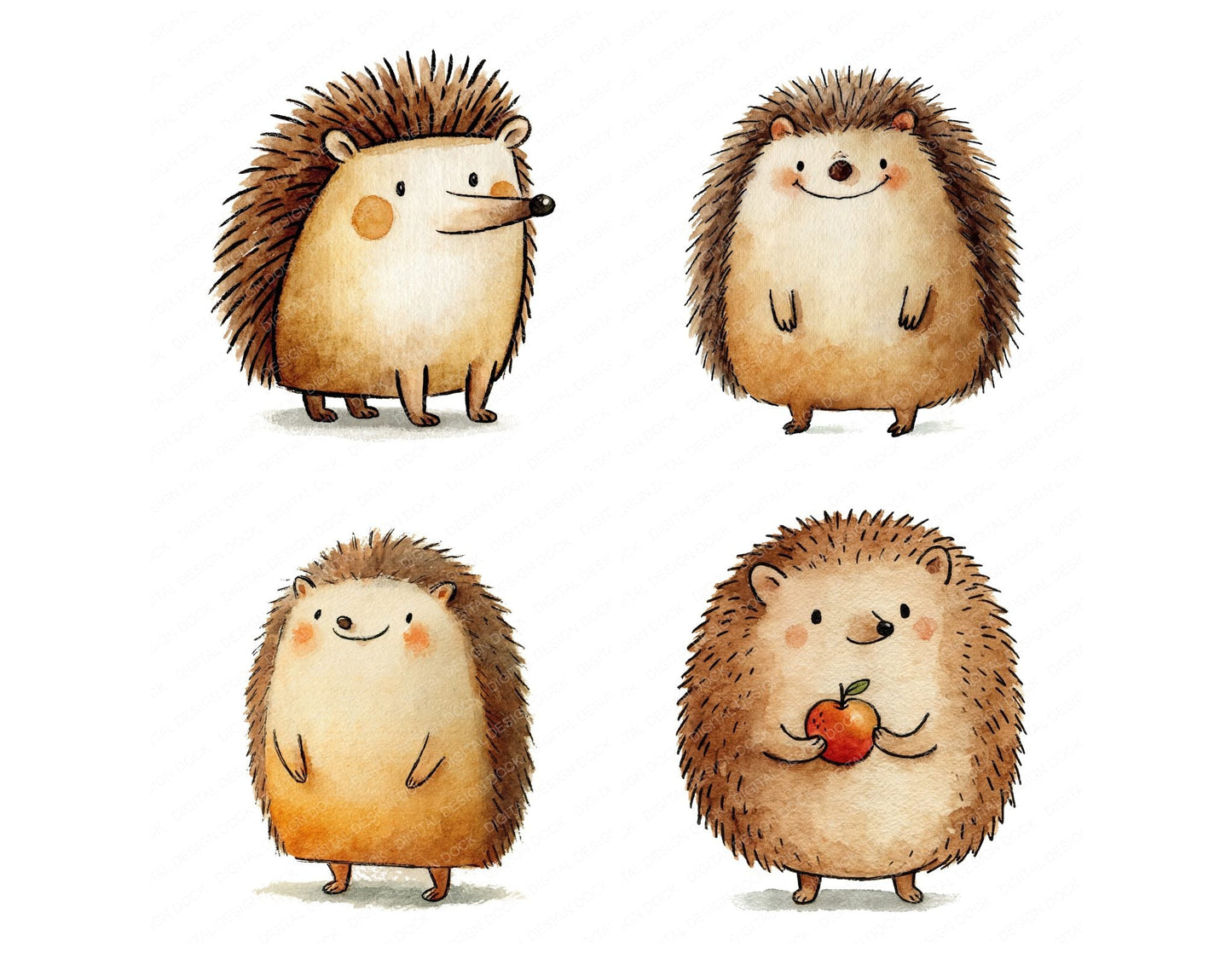 Cute Watercolour Hedgehog Clipart Set (DDD012648)