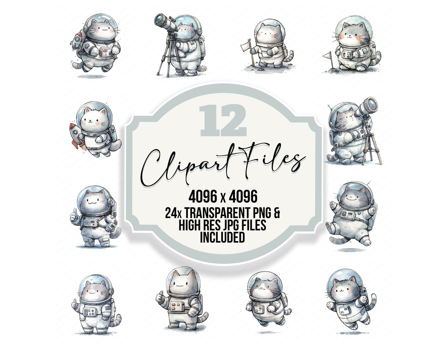 Funny Astronaut Cat Character Clipart Set (DDD012649)
