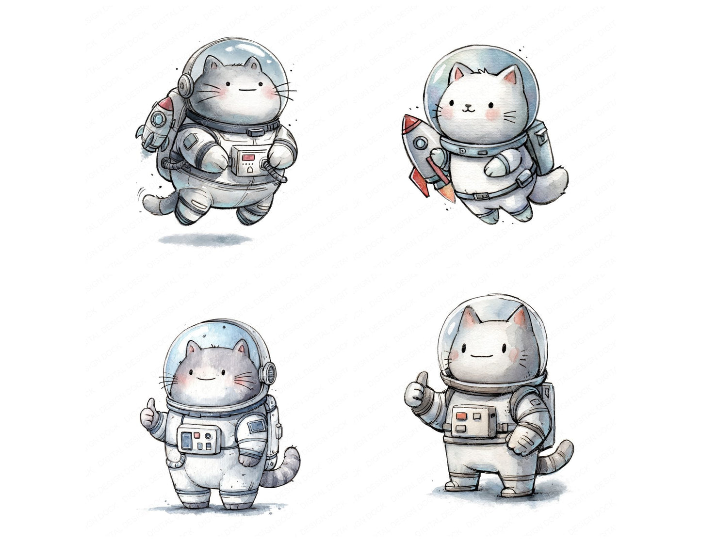 Funny Astronaut Cat Character Clipart Set (DDD012649)