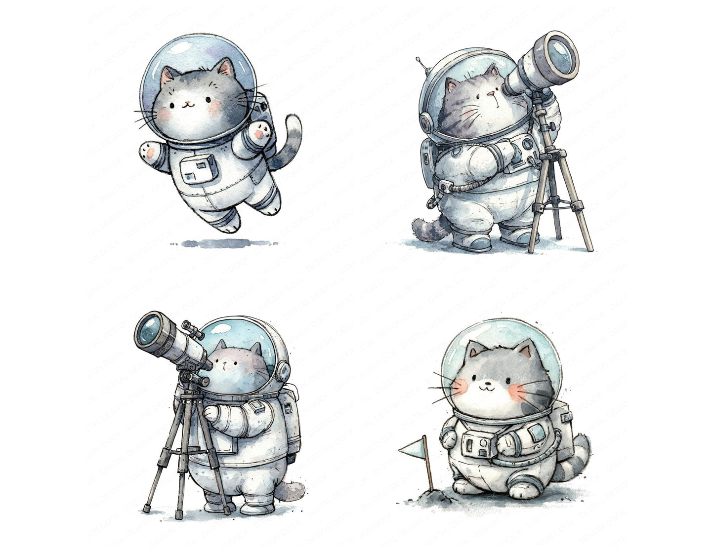 Funny Astronaut Cat Character Clipart Set (DDD012649)