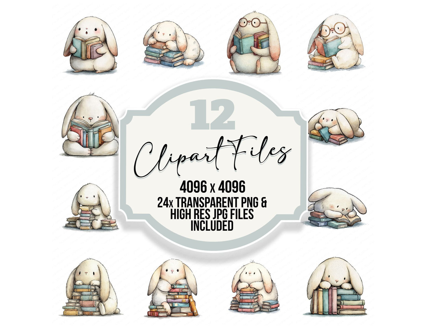 Funny Bookworm Bunny Character Clipart Set (DDD012650)