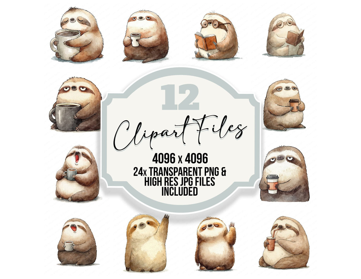 Funny Coffee Sloth Character Clipart Set (DDD012652)
