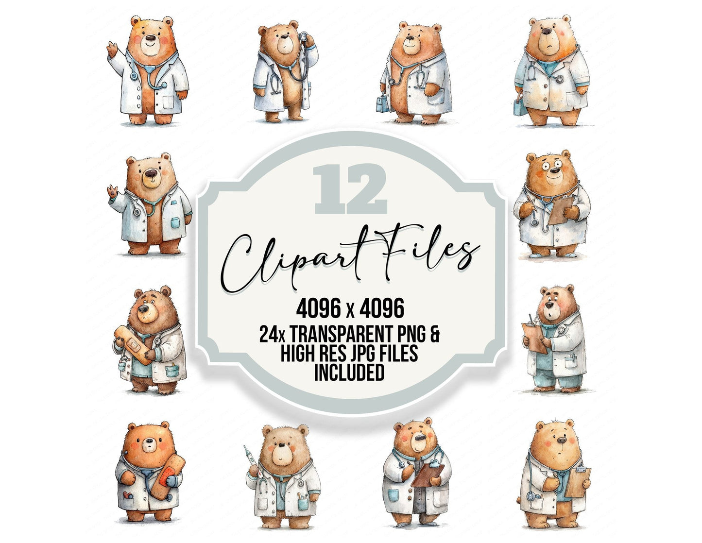 Funny Doctor Bear Character Clipart Set (DDD012653)