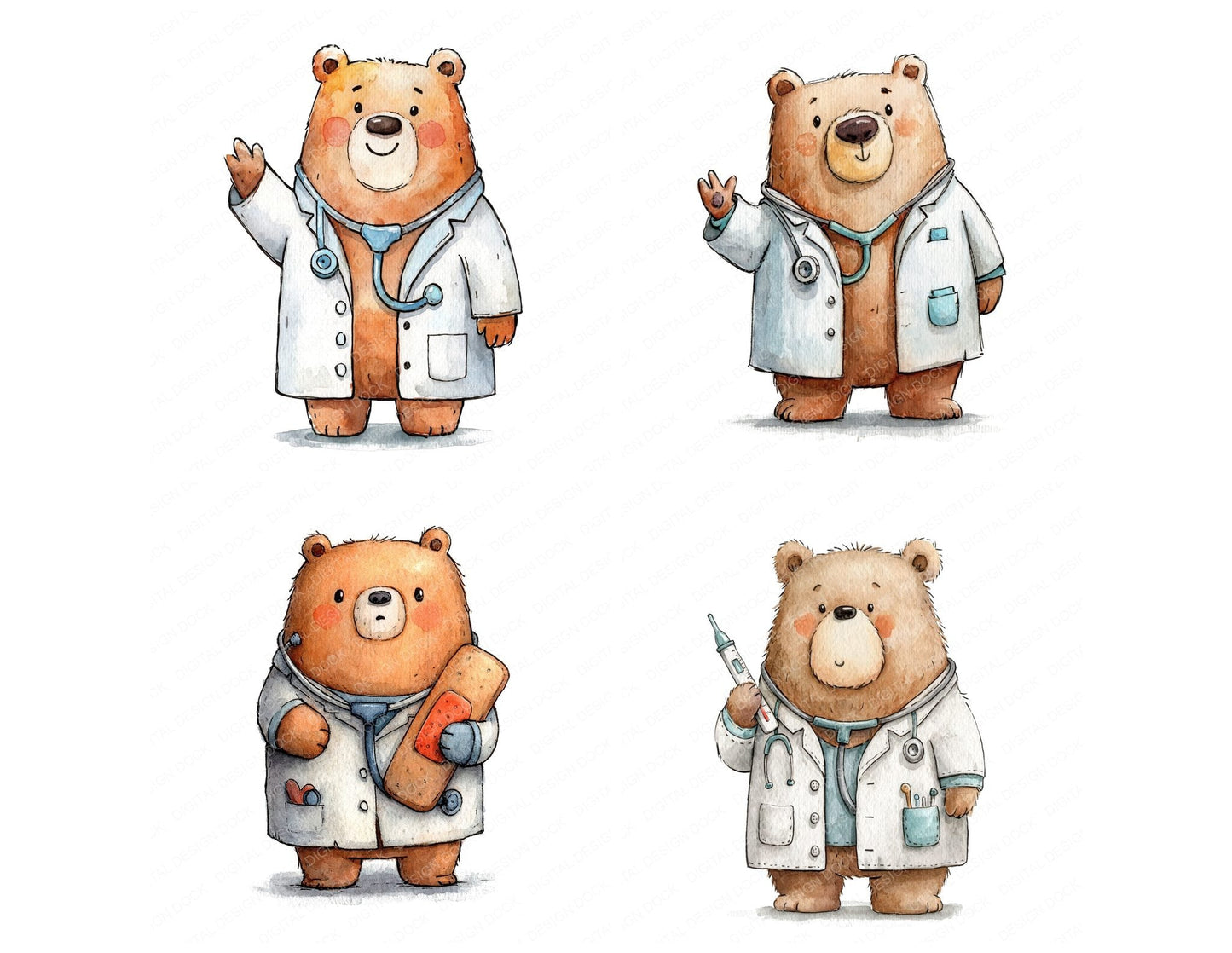 Funny Doctor Bear Character Clipart Set (DDD012653)