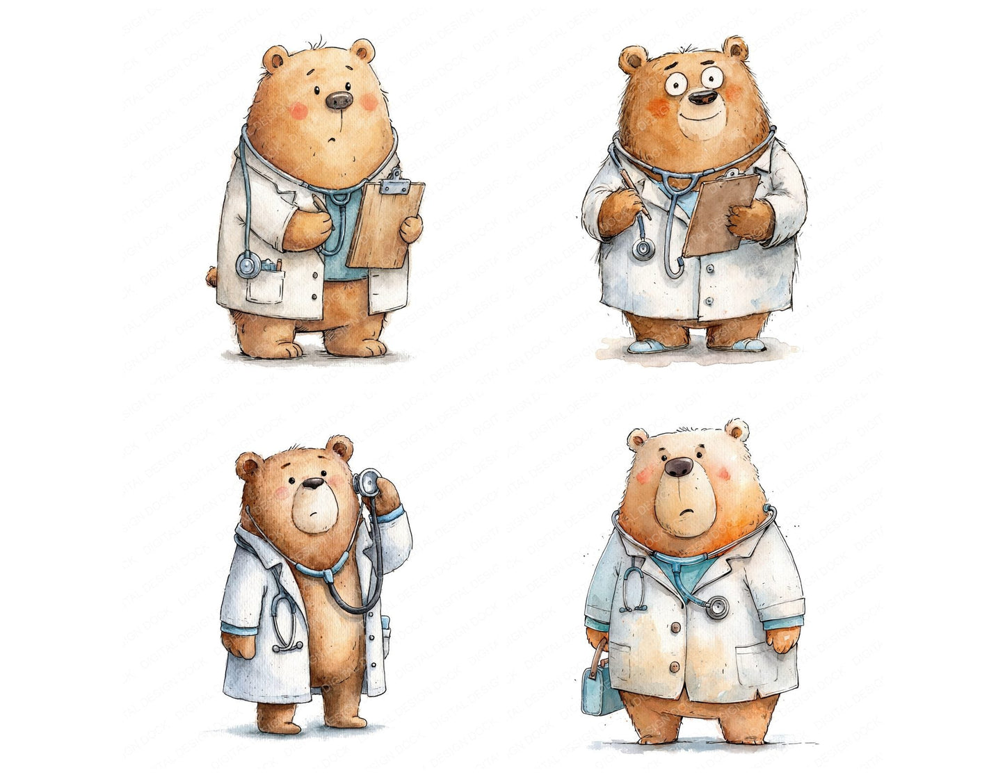 Funny Doctor Bear Character Clipart Set (DDD012653)