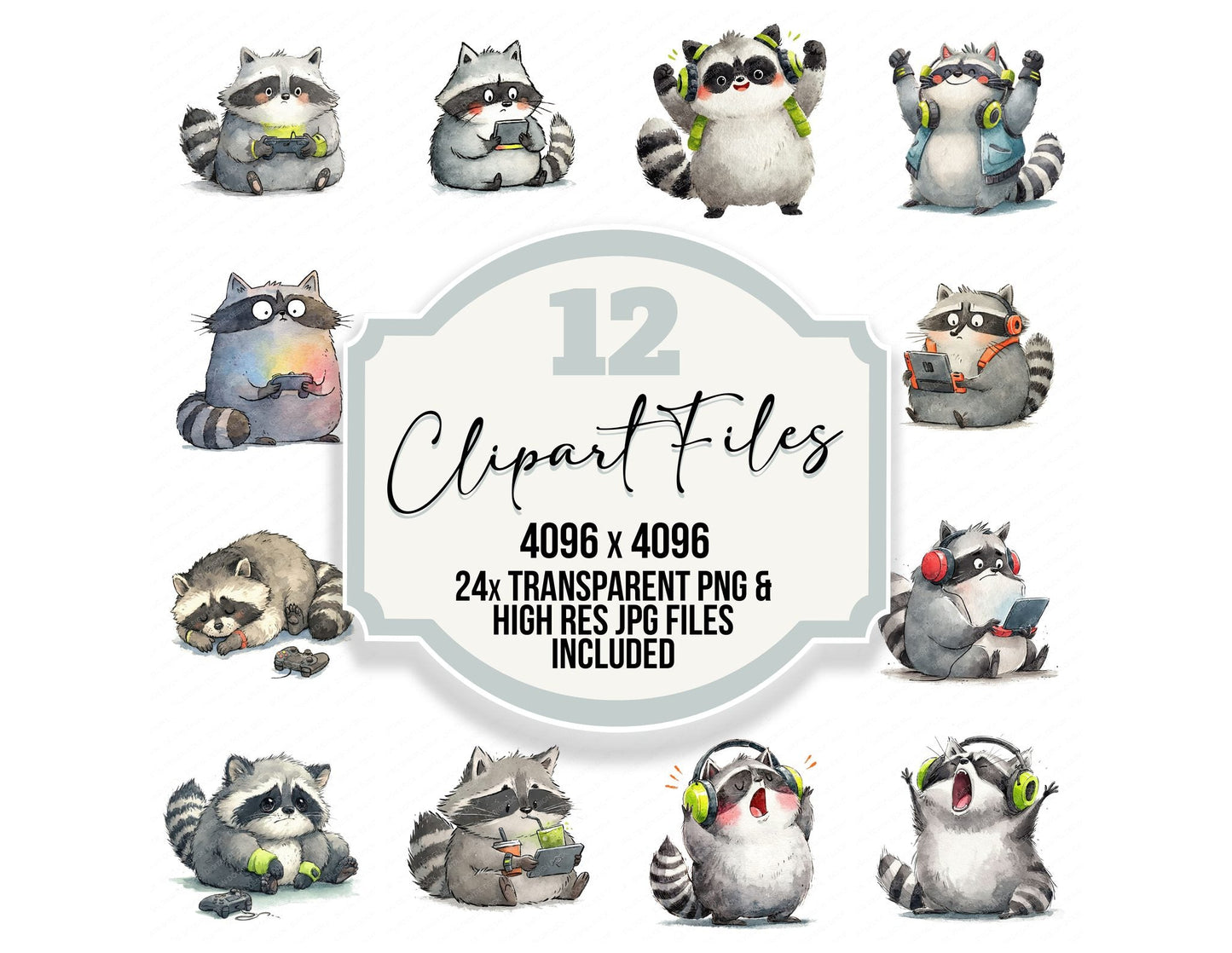 Funny Gamer Raccoon Character Clipart Set (DDD012654)