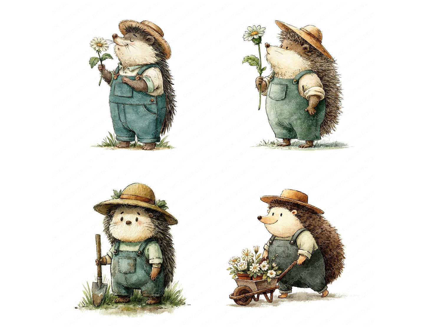 Funny Gardener Hedgehog Character Clipart Set (DDD012655)