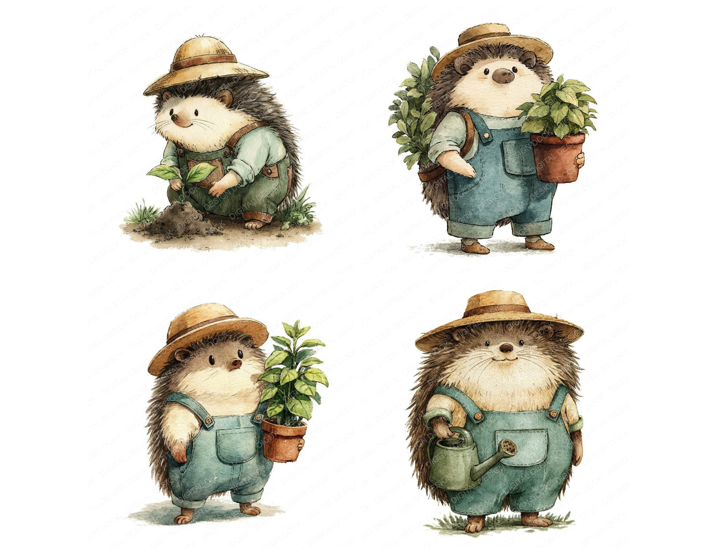 Funny Gardener Hedgehog Character Clipart Set (DDD012655)