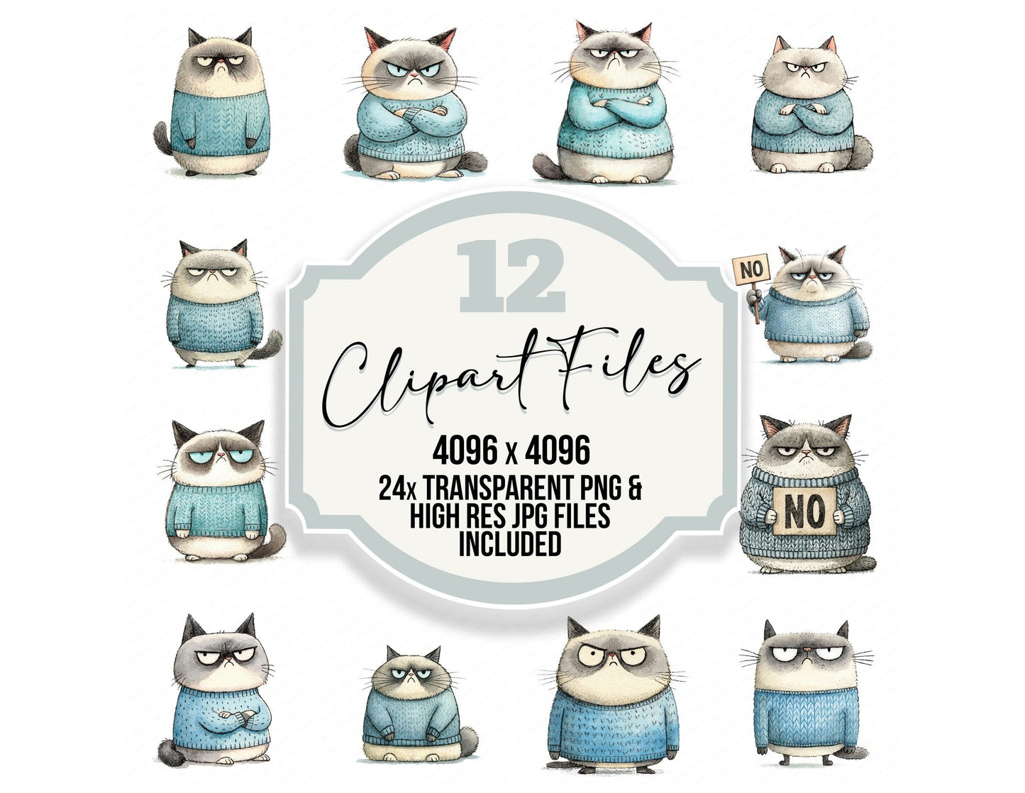 Funny Grumpy Cat in Sweater Clipart Set (DDD012656)