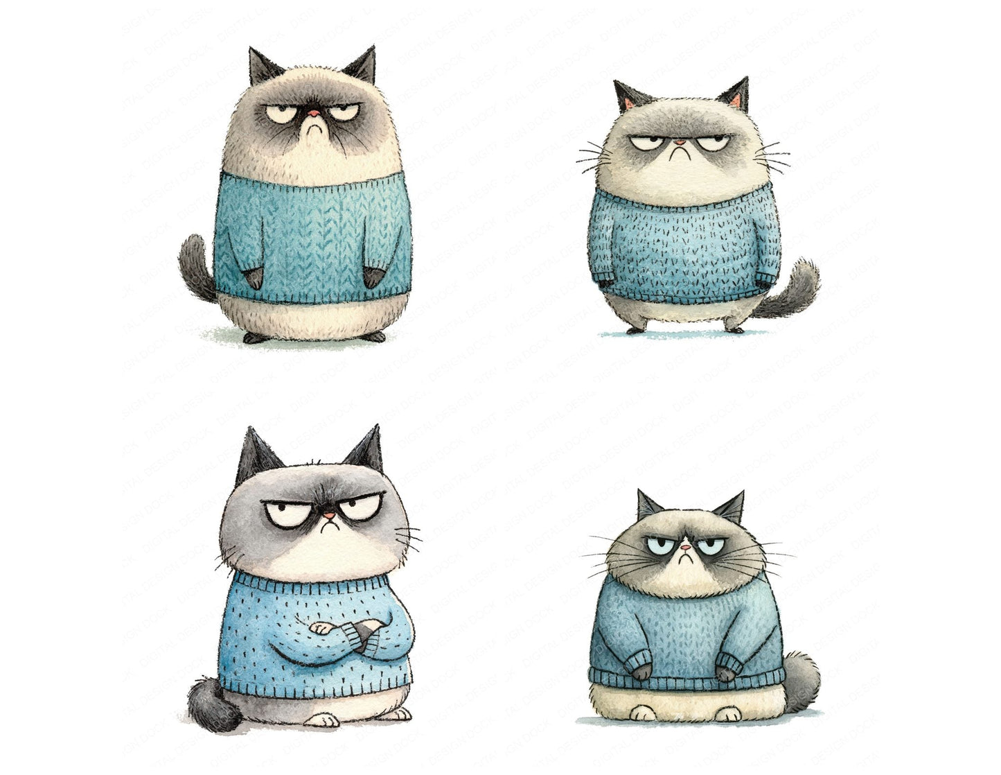 Funny Grumpy Cat in Sweater Clipart Set (DDD012656)