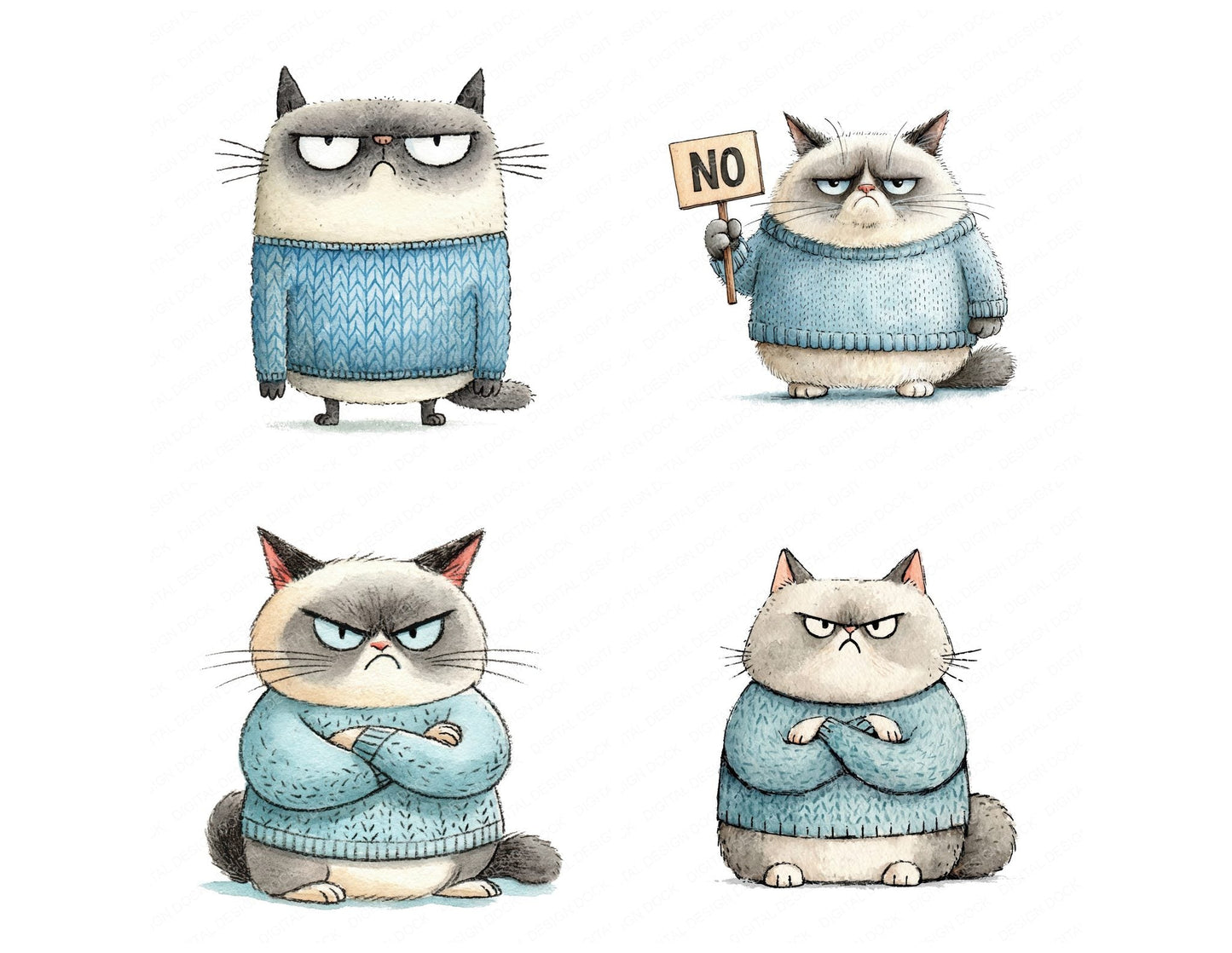 Funny Grumpy Cat in Sweater Clipart Set (DDD012656)