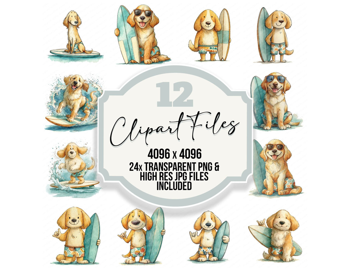 Funny Surfer Dog Character Clipart Set (DDD012658)