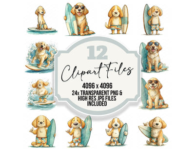 Funny Surfer Dog Character Clipart Set (DDD012658)