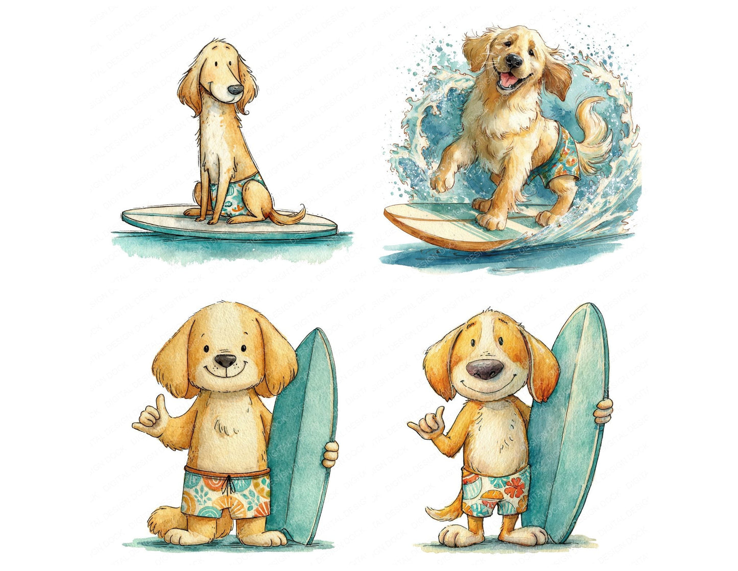 Funny Surfer Dog Character Clipart Set (DDD012658)