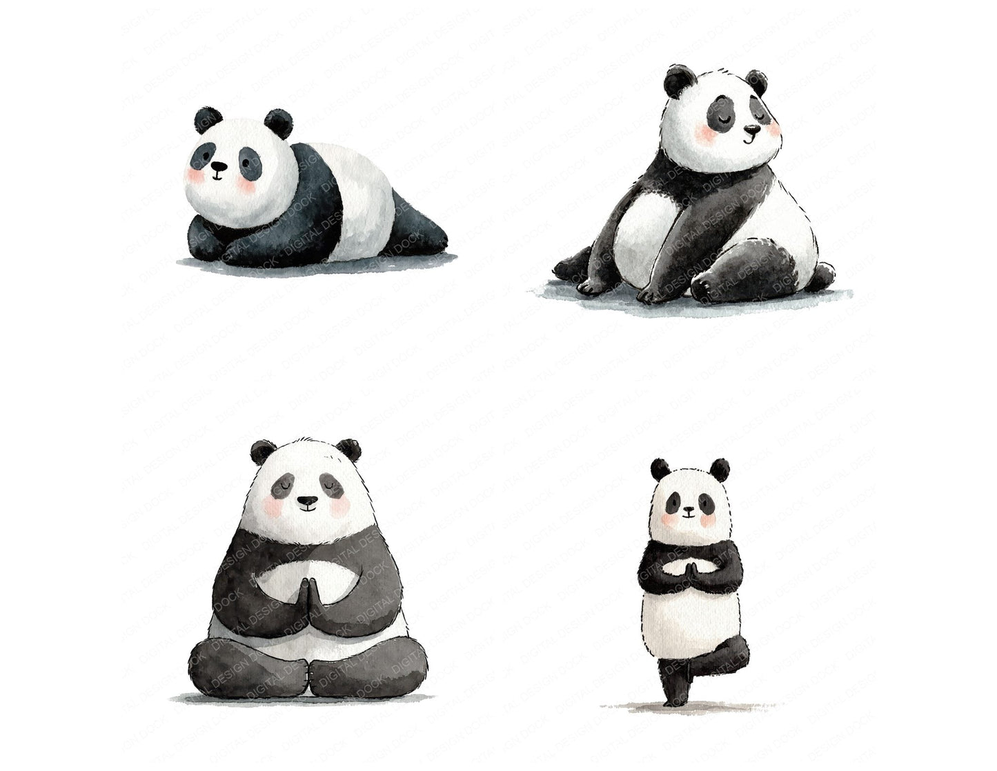 Funny Yoga Panda Character Clipart Set (DDD012659)