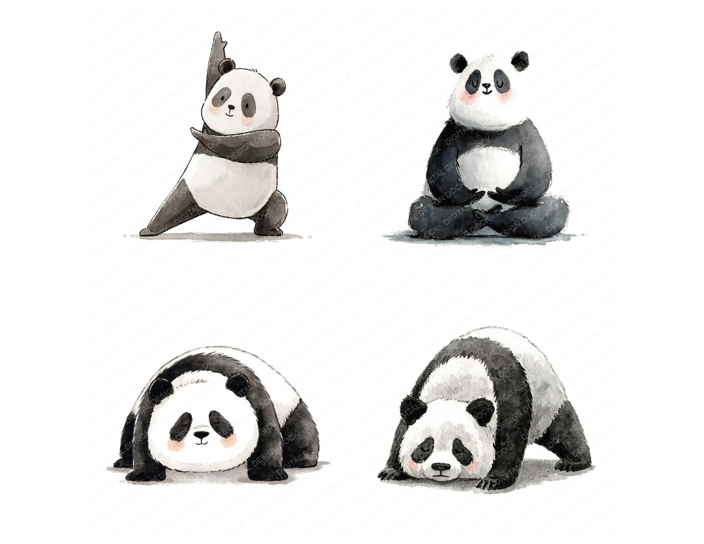 Funny Yoga Panda Character Clipart Set (DDD012659)