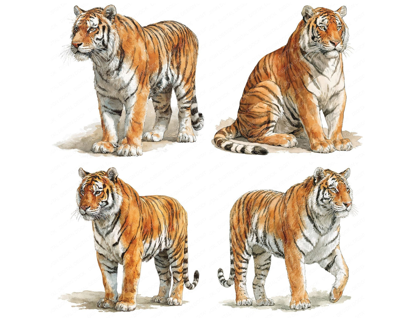 Realistic Bengal Tiger Clipart Set (DDD012661)