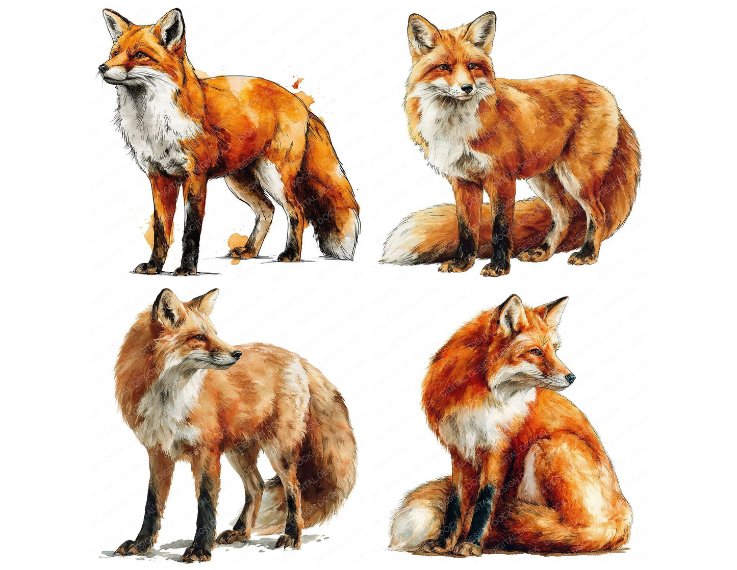 Realistic Red Fox Clipart Set (DDD012663)