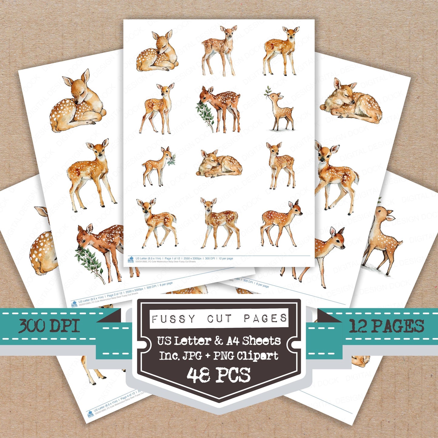 Cute Watercolour Baby Deer Fussy Cut Sheets (DDD012665)