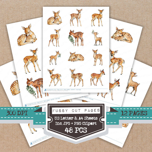 Cute Watercolour Baby Deer Fussy Cut Sheets (DDD012665)