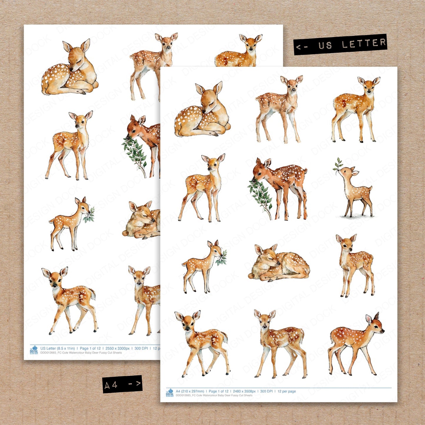 Cute Watercolour Baby Deer Fussy Cut Sheets (DDD012665)