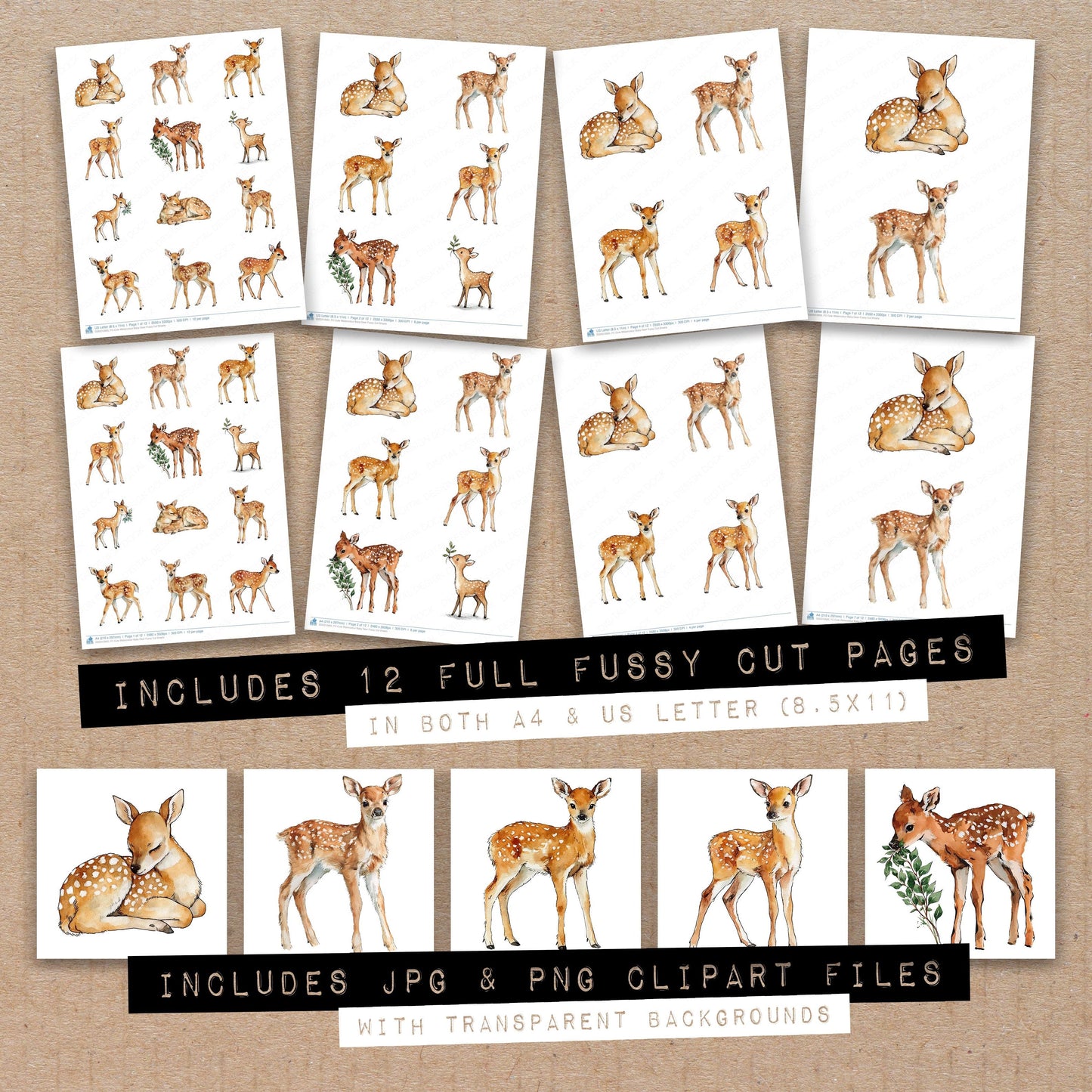 Cute Watercolour Baby Deer Fussy Cut Sheets (DDD012665)