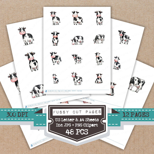 Cute Watercolour Dairy Cow Fussy Cut Sheets (DDD012666)