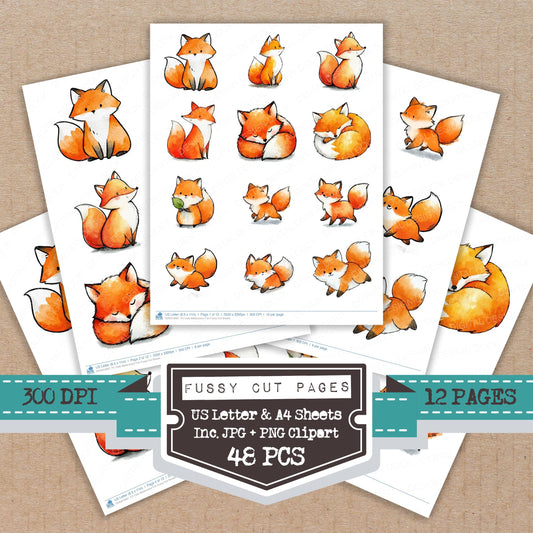 Cute Watercolour Fox Fussy Cut Sheets (DDD012667)