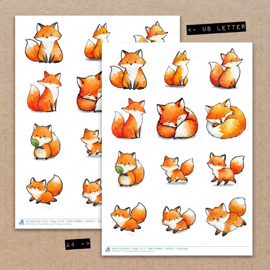 Cute Watercolour Fox Fussy Cut Sheets (DDD012667)