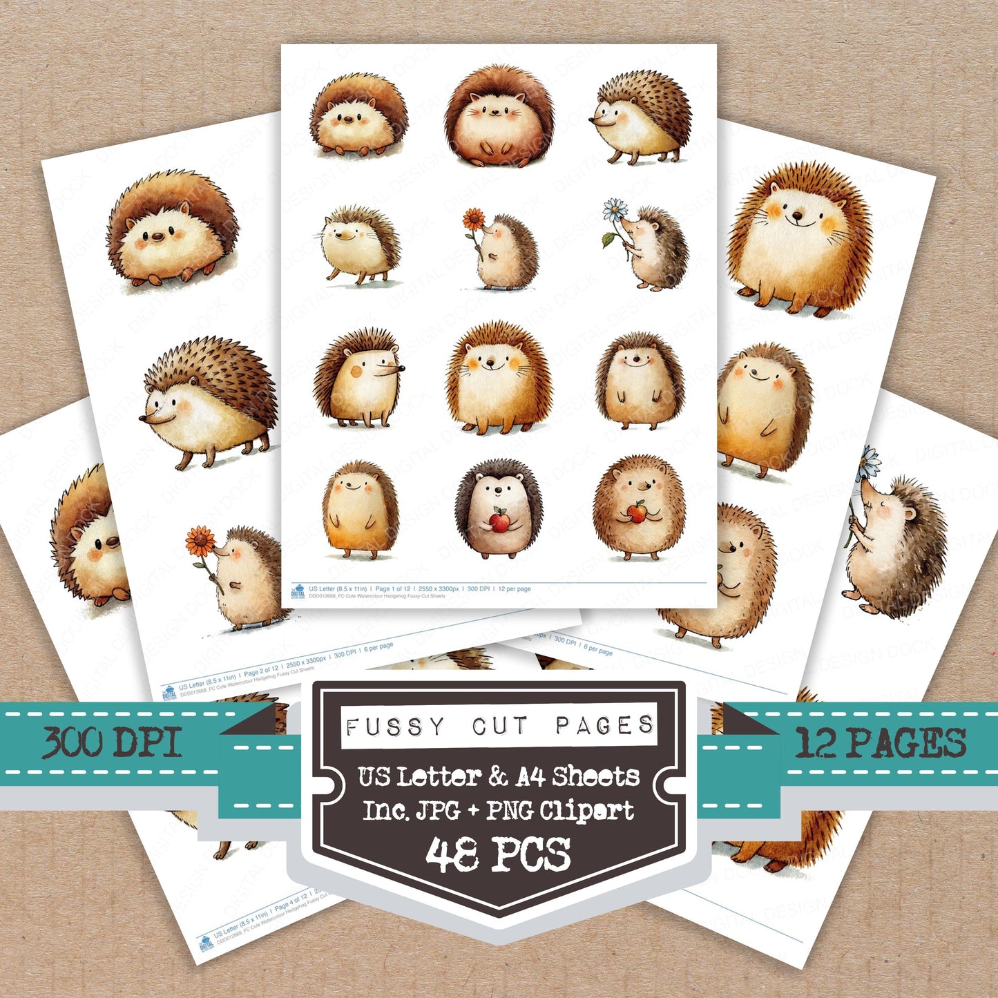 Cute Watercolour Hedgehog Fussy Cut Sheets (DDD012668)
