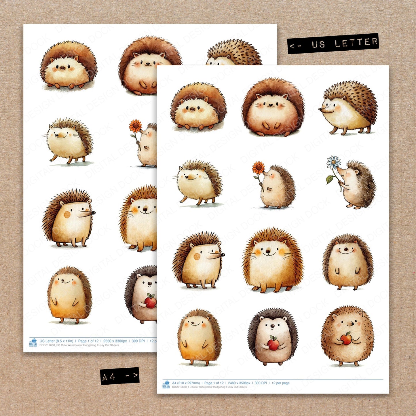 Cute Watercolour Hedgehog Fussy Cut Sheets (DDD012668)