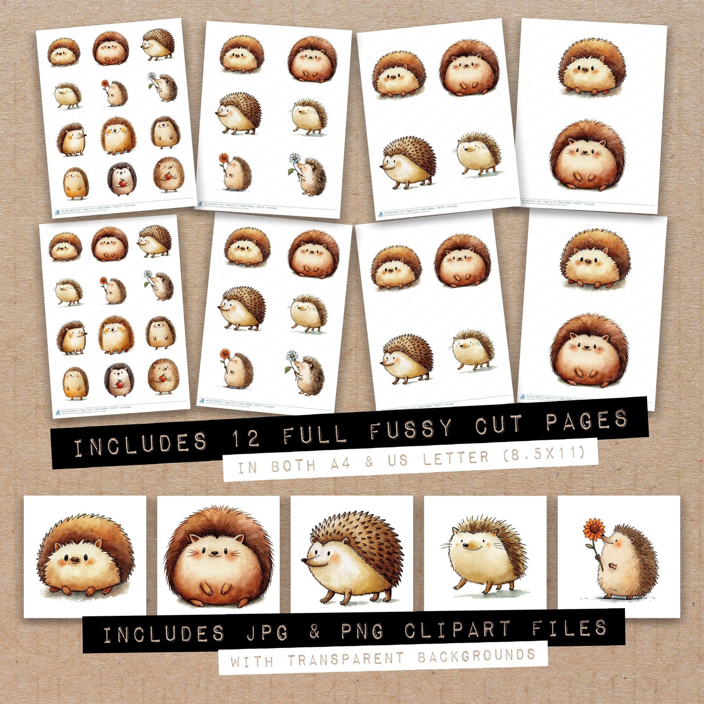 Cute Watercolour Hedgehog Fussy Cut Sheets (DDD012668)