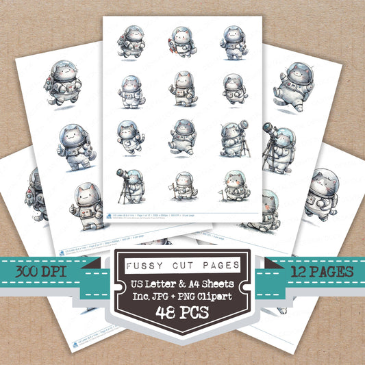 Funny Astronaut Cat Character Fussy Cut Sheets (DDD012669)
