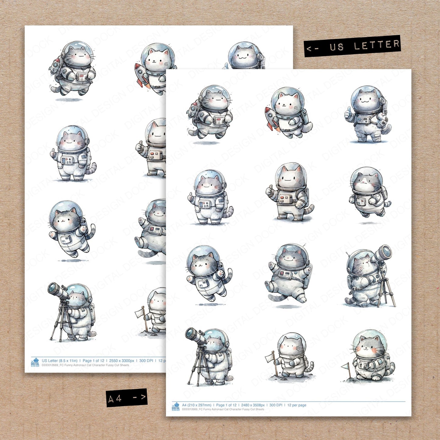 Funny Astronaut Cat Character Fussy Cut Sheets (DDD012669)