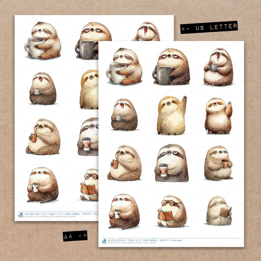 Funny Coffee Sloth Character Fussy Cut Sheets (DDD012672)