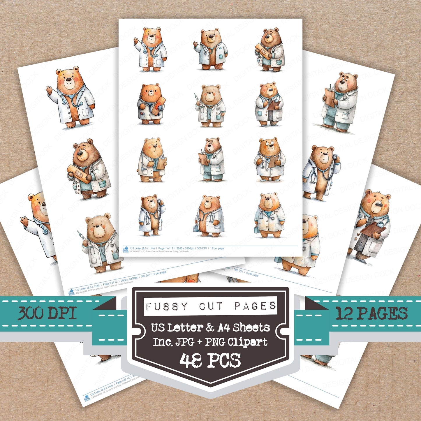 Funny Doctor Bear Character Fussy Cut Sheets (DDD012673)