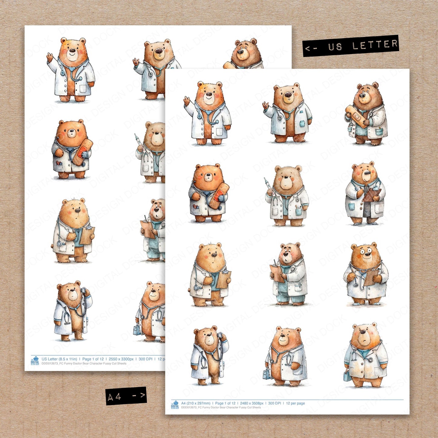 Funny Doctor Bear Character Fussy Cut Sheets (DDD012673)