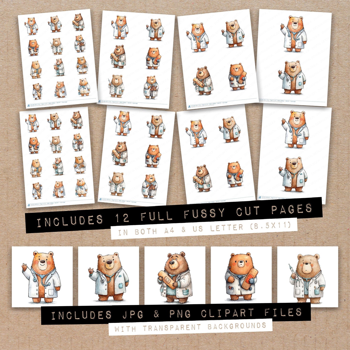 Funny Doctor Bear Character Fussy Cut Sheets (DDD012673)