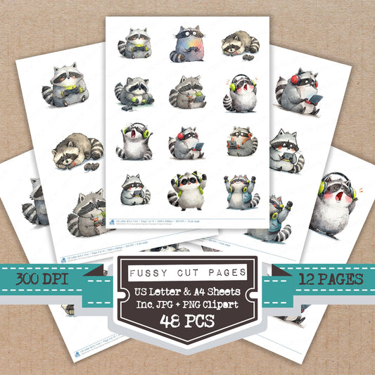 Funny Gamer Raccoon Character Fussy Cut Sheets (DDD012674)